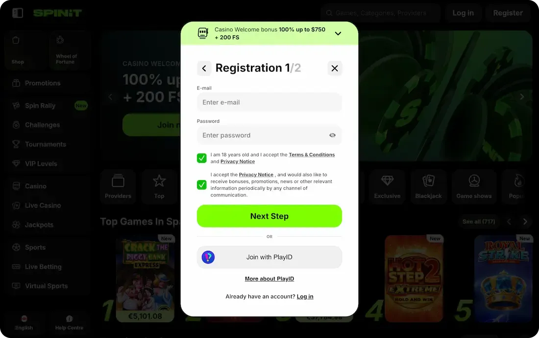 spinit casino registration
